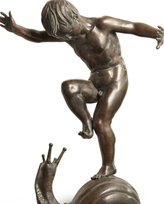Boy on the Snail by Cappelletti. Bronze sculpture for sale, Pietro Bazzanti Art Gallery, Florence, Italy