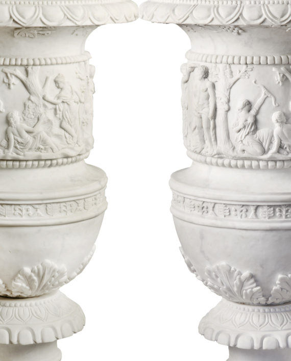 decorated hand carved vase. Marble sculpture for sale, Pietro Bazzanti Art Gallery, Florence, Italy