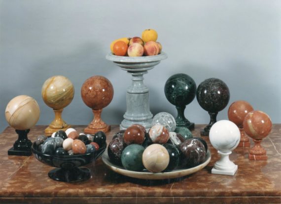 marble eggs, spheres, fruits. Marble sculptures for sale, Pietro Bazzanti Art Gallery, Florence, Italy