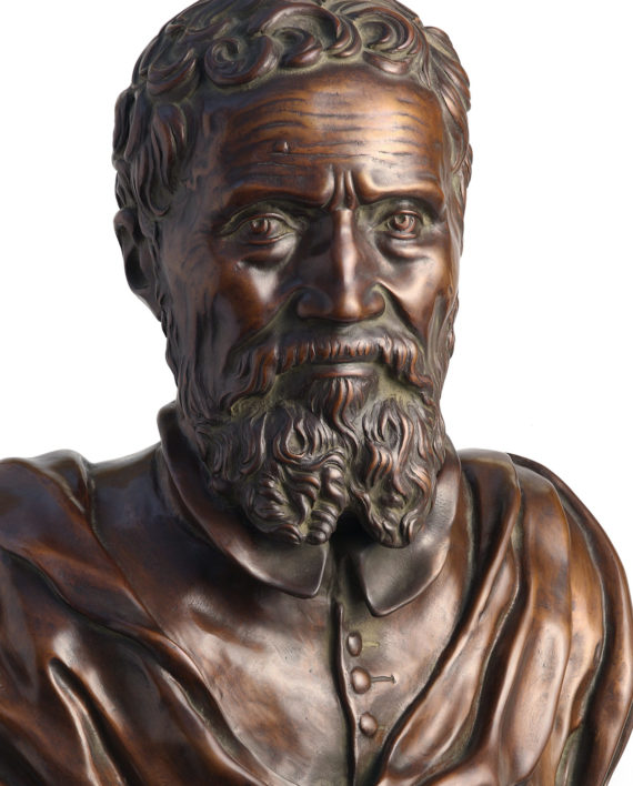 Bust of Michelangelo by D. Da Volterra. Bronze sculpture for sale, Pietro Bazzanti Art Gallery, Florence, Italy