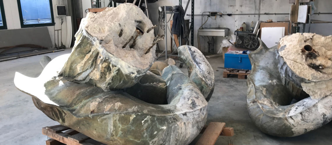 fonderia marinelli galleria bazzanti fontana tritoni malta bronzo restauro arrivo in fonderia