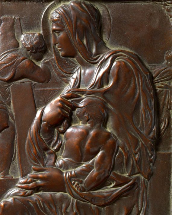 madonna della scala di michelangelo bassorilievo in bronzo replica dell'originale fuso dalla fonderia marinelli e in vendita presso la galleria bazzanti di firenze