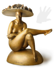 donna-cappello-frutta-benvenuti-bronzo-silhouette