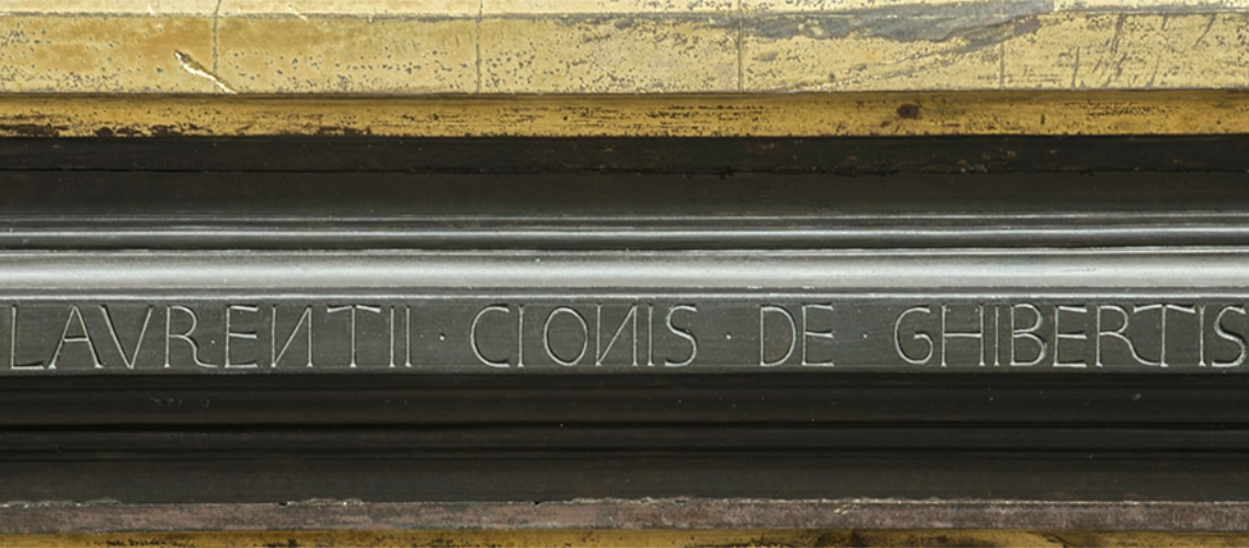 galleria pietro bazzanti fonderia artistica ferdinando marinelli firenze vendita sculture in marmo e bronzo porta del paradiso ghiberti bronzo dettaglio scritta